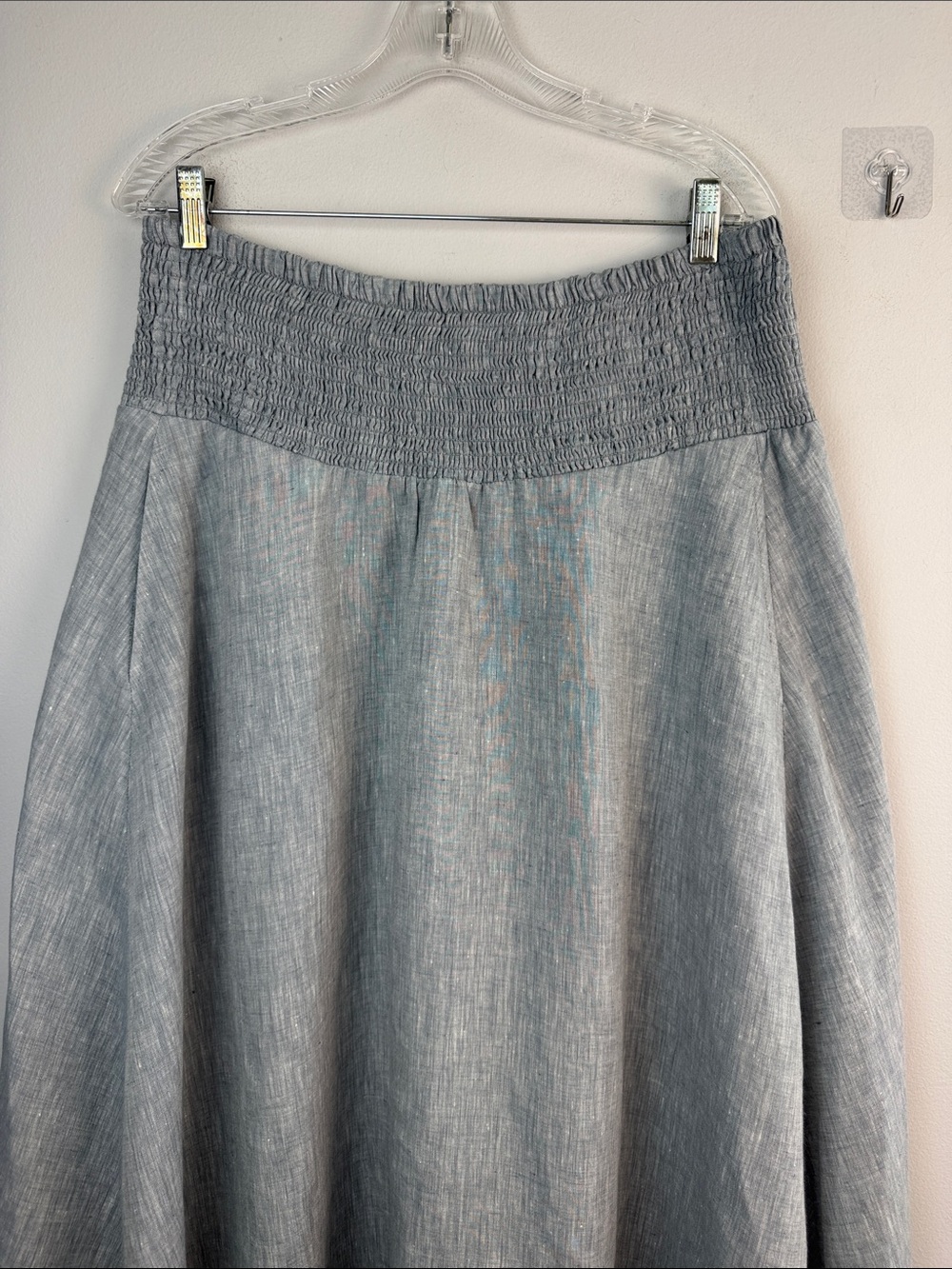 Eileen Fisher Organic Linen Smocked A-Line Skirt Handkerchief Hem Medium Pockets - Picture 4 of 16